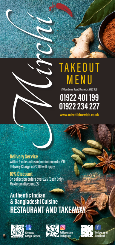 Mirchi Takeaway Menu